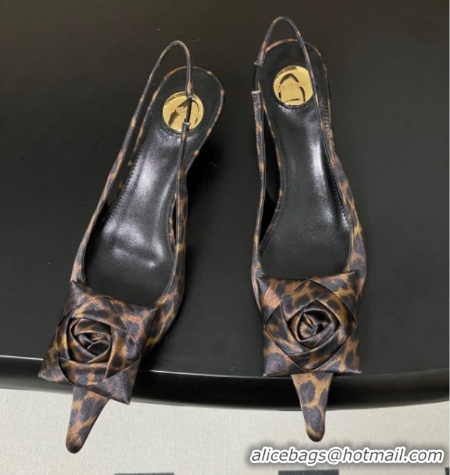 Perfect Saint Laurent DAKOTA Heel Slingbacks Pump 5.5cm in Leopard Satin Muslin with Square Rose Brown 1212080