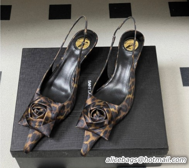 Perfect Saint Laurent DAKOTA Heel Slingbacks Pump 5.5cm in Leopard Satin Muslin with Square Rose Brown 1212080