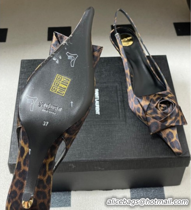 Perfect Saint Laurent DAKOTA Heel Slingbacks Pump 5.5cm in Leopard Satin Muslin with Square Rose Brown 1212080