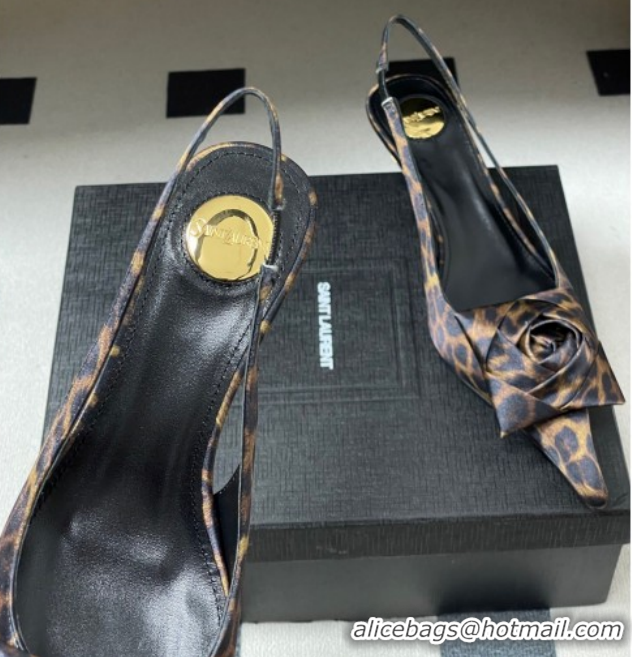 Perfect Saint Laurent DAKOTA Heel Slingbacks Pump 5.5cm in Leopard Satin Muslin with Square Rose Brown 1212080