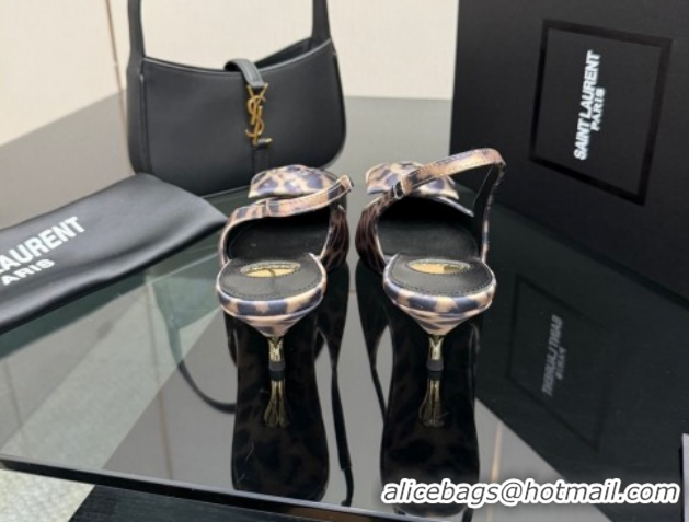 Best Grade Saint Laurent DAKOTA Heel Slingbacks Pump 5.5cm in Leopard Satin Muslin with Square Rose Beige 1212081
