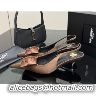 Purchase Saint Laurent DAKOTA Heel Slingbacks Pump 5.5cm in Satin Crepe with Square Rose Brown 8476609 1212083