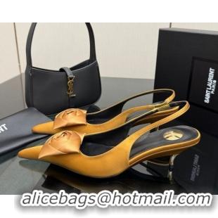 Pretty Style Saint Laurent DAKOTA Heel Slingbacks Pump 5.5cm in Satin Crepe with Square Rose Bright Yellow 1212085