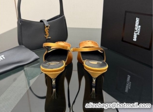Pretty Style Saint Laurent DAKOTA Heel Slingbacks Pump 5.5cm in Satin Crepe with Square Rose Bright Yellow 1212085