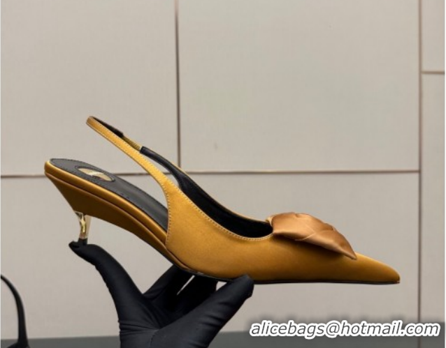 Pretty Style Saint Laurent DAKOTA Heel Slingbacks Pump 5.5cm in Satin Crepe with Square Rose Bright Yellow 1212085