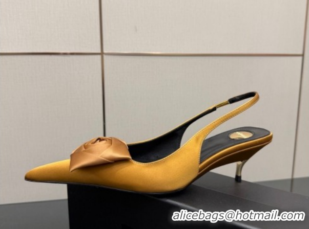 Pretty Style Saint Laurent DAKOTA Heel Slingbacks Pump 5.5cm in Satin Crepe with Square Rose Bright Yellow 1212085