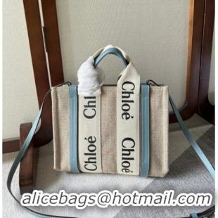 Famous Brand Chloe Woody Canvas Small Tote Bag with Strap 6062 Light Blue 2024