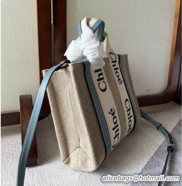 Famous Brand Chloe Woody Canvas Small Tote Bag with Strap 6062 Light Blue 2024