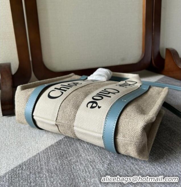 Famous Brand Chloe Woody Canvas Small Tote Bag with Strap 6062 Light Blue 2024