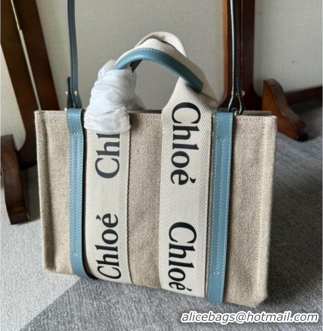 Famous Brand Chloe Woody Canvas Small Tote Bag with Strap 6062 Light Blue 2024