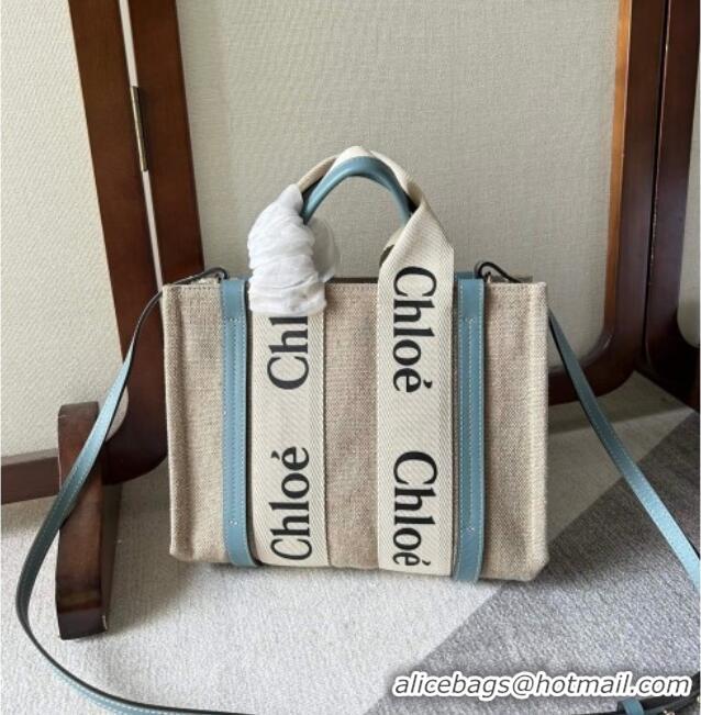 Famous Brand Chloe Woody Canvas Small Tote Bag with Strap 6062 Light Blue 2024
