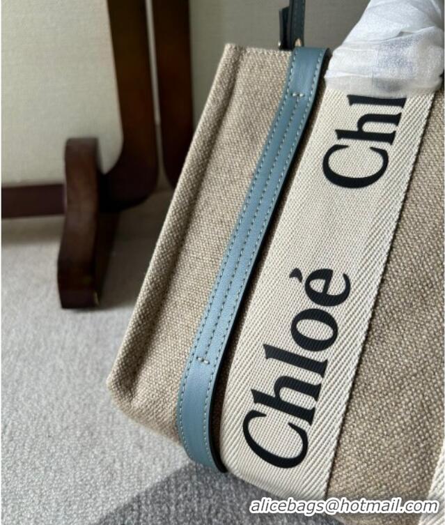 Famous Brand Chloe Woody Canvas Small Tote Bag with Strap 6062 Light Blue 2024