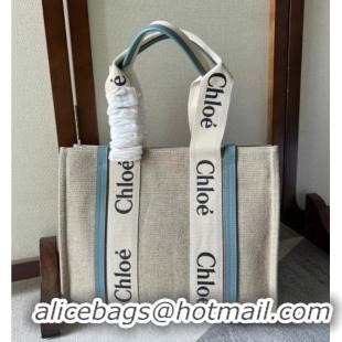 Buy Discount Chloe Woody Canvas Medium Tote Bag 6063 Light Blue 2024