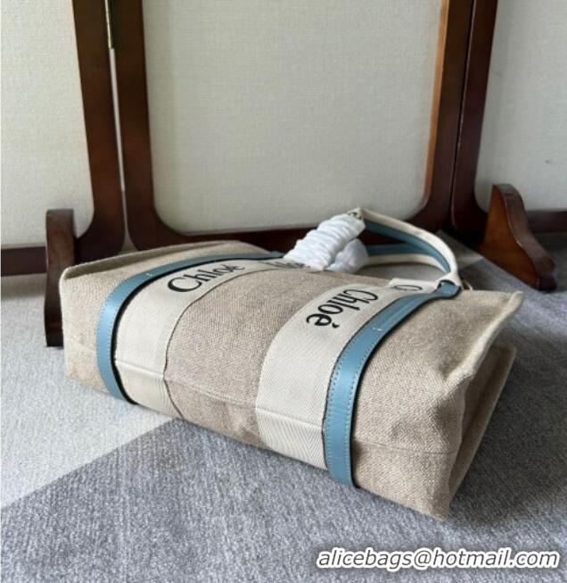 Buy Discount Chloe Woody Canvas Medium Tote Bag 6063 Light Blue 2024