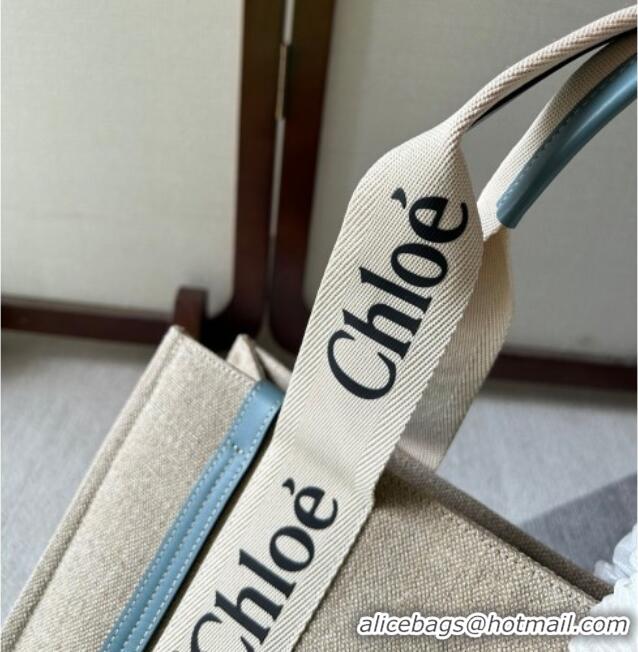 Buy Discount Chloe Woody Canvas Medium Tote Bag 6063 Light Blue 2024