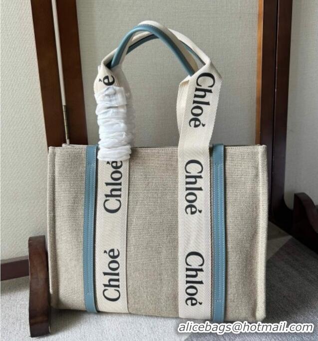 Buy Discount Chloe Woody Canvas Medium Tote Bag 6063 Light Blue 2024