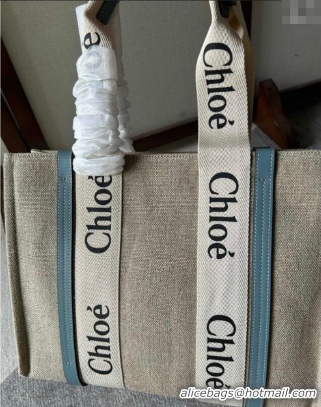 Buy Discount Chloe Woody Canvas Medium Tote Bag 6063 Light Blue 2024