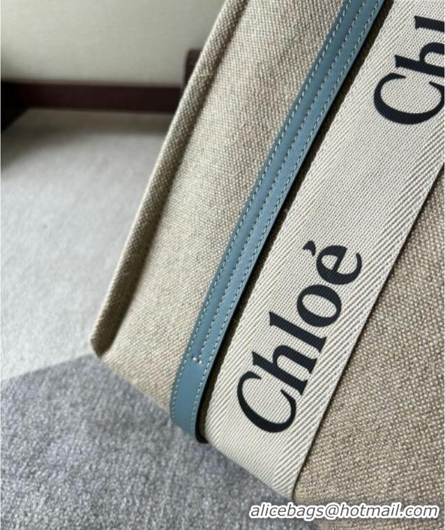 Buy Discount Chloe Woody Canvas Medium Tote Bag 6063 Light Blue 2024