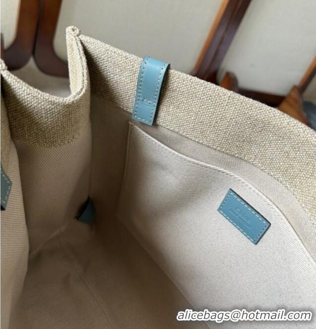 Buy Discount Chloe Woody Canvas Medium Tote Bag 6063 Light Blue 2024
