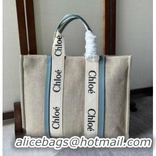 Luxury Discount Chloe Woody Canvas Large Tote Bag 6064 Light Blue 2024