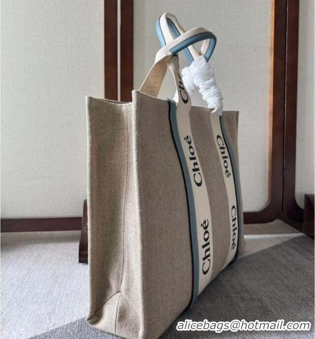 Luxury Discount Chloe Woody Canvas Large Tote Bag 6064 Light Blue 2024