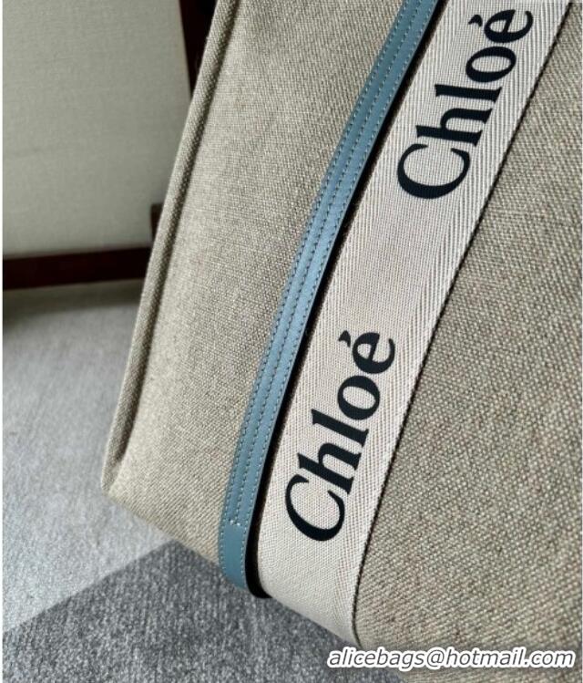 Luxury Discount Chloe Woody Canvas Large Tote Bag 6064 Light Blue 2024