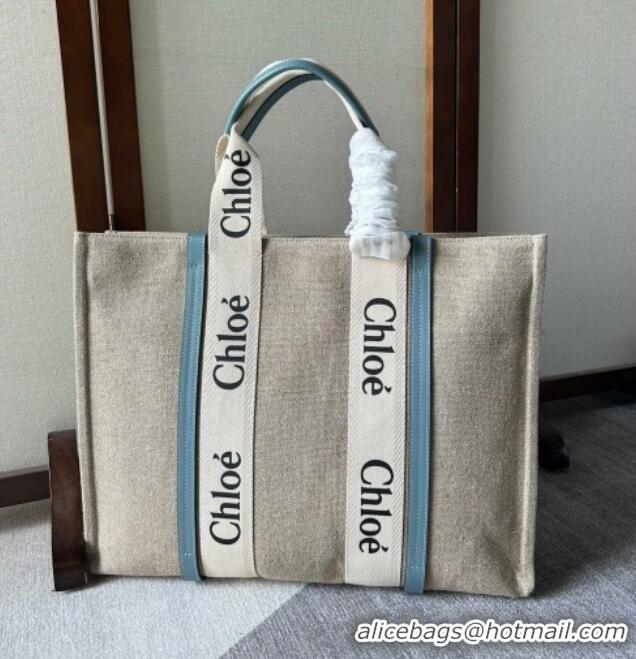 Luxury Discount Chloe Woody Canvas Large Tote Bag 6064 Light Blue 2024