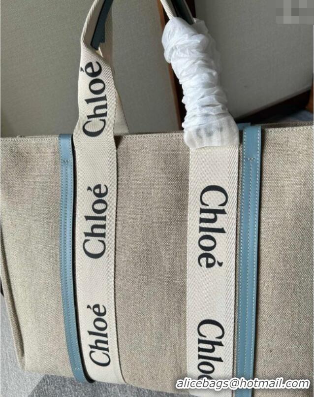 Luxury Discount Chloe Woody Canvas Large Tote Bag 6064 Light Blue 2024