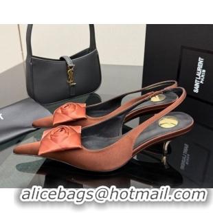 Good Quality Saint Laurent DAKOTA Heel Slingbacks Pump 5.5cm in Satin Crepe with Square Rose Gold-Tone 1212086