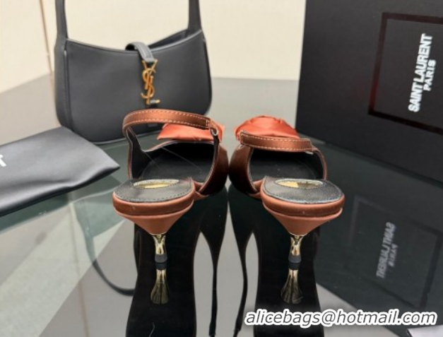 Good Quality Saint Laurent DAKOTA Heel Slingbacks Pump 5.5cm in Satin Crepe with Square Rose Gold-Tone 1212086