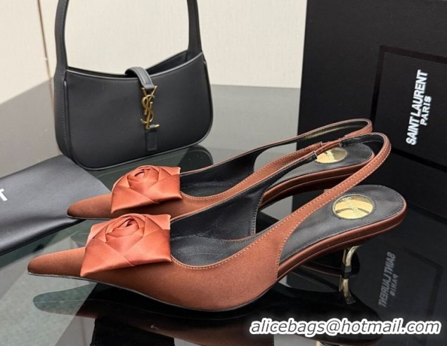 Good Quality Saint Laurent DAKOTA Heel Slingbacks Pump 5.5cm in Satin Crepe with Square Rose Gold-Tone 1212086
