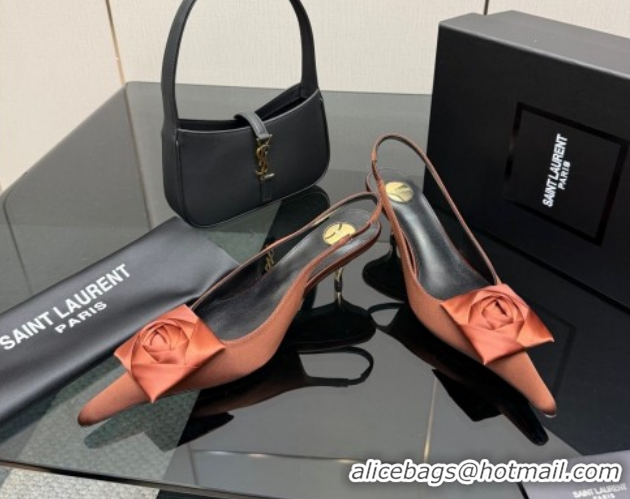Good Quality Saint Laurent DAKOTA Heel Slingbacks Pump 5.5cm in Satin Crepe with Square Rose Gold-Tone 1212086