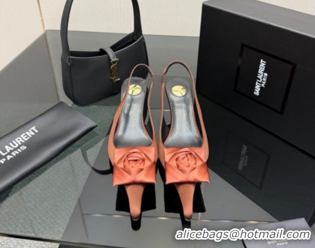 Good Quality Saint Laurent DAKOTA Heel Slingbacks Pump 5.5cm in Satin Crepe with Square Rose Gold-Tone 1212086