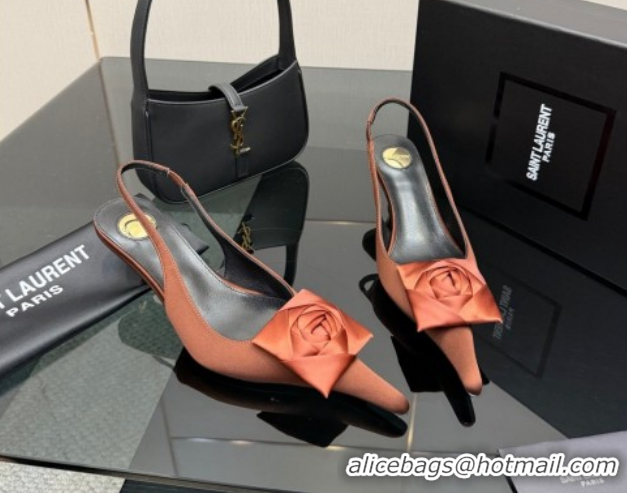 Good Quality Saint Laurent DAKOTA Heel Slingbacks Pump 5.5cm in Satin Crepe with Square Rose Gold-Tone 1212086