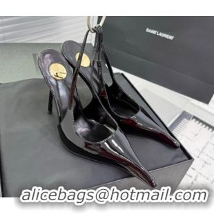 Fashion Saint Laurent AMALIA Heel Slingbacks Pump 11cm in Patent Leather Black 1212087