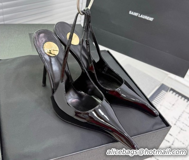 Fashion Saint Laurent AMALIA Heel Slingbacks Pump 11cm in Patent Leather Black 1212087