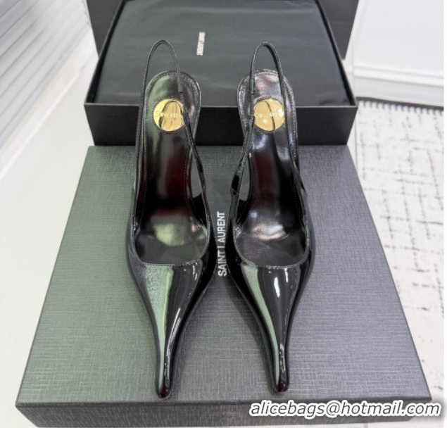 Fashion Saint Laurent AMALIA Heel Slingbacks Pump 11cm in Patent Leather Black 1212087