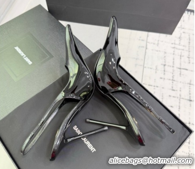 Fashion Saint Laurent AMALIA Heel Slingbacks Pump 11cm in Patent Leather Black 1212087