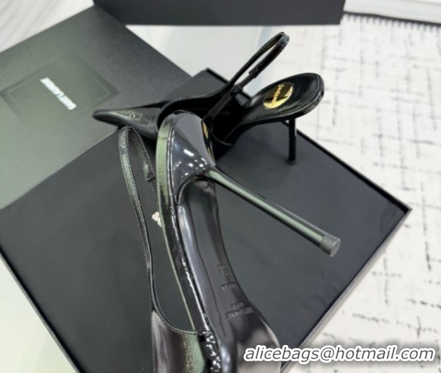 Fashion Saint Laurent AMALIA Heel Slingbacks Pump 11cm in Patent Leather Black 1212087