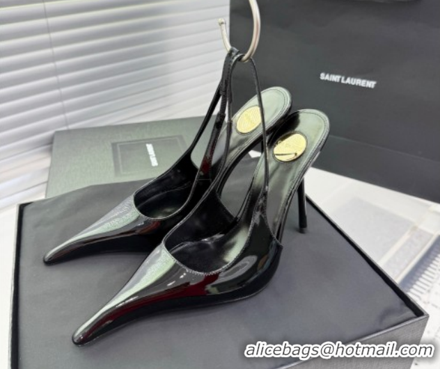 Fashion Saint Laurent AMALIA Heel Slingbacks Pump 11cm in Patent Leather Black 1212087
