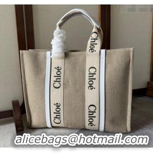 Good Quality Chloe Woody Canvas Large Tote Bag 6064 White 2024