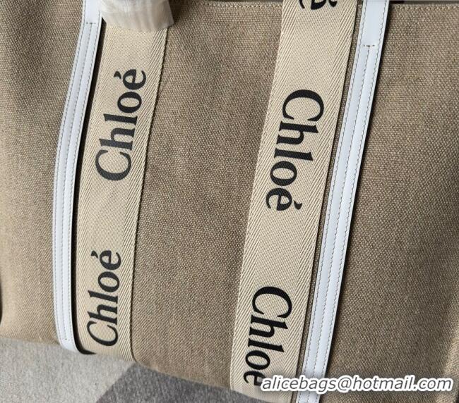 Good Quality Chloe Woody Canvas Large Tote Bag 6064 White 2024