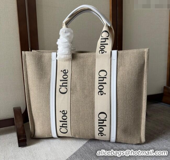 Good Quality Chloe Woody Canvas Large Tote Bag 6064 White 2024