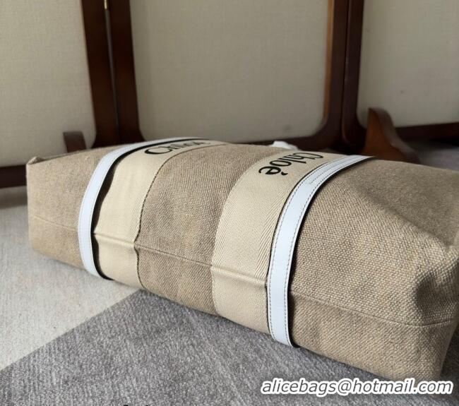 Good Quality Chloe Woody Canvas Large Tote Bag 6064 White 2024