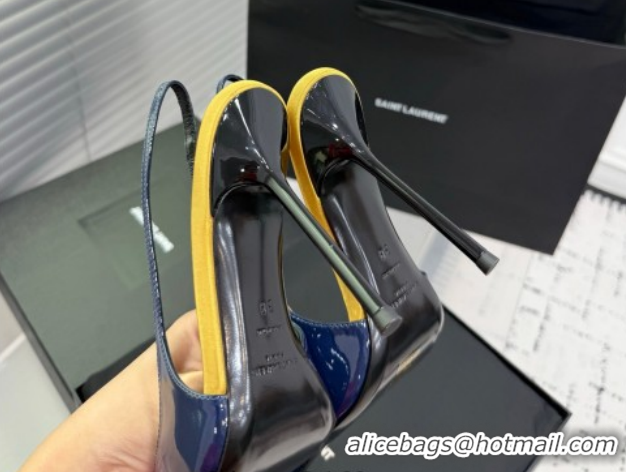 Top Grade Saint Laurent AMALIA Heel Slingbacks Pump 11cm in Patent Leather Blue 1212088