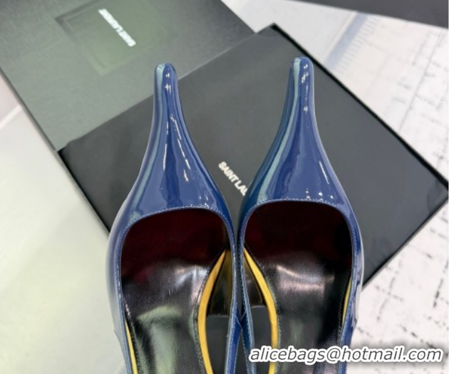 Top Grade Saint Laurent AMALIA Heel Slingbacks Pump 11cm in Patent Leather Blue 1212088