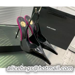 Unique Style Saint Laurent AMALIA Heel Slingbacks Pump 11cm in Patent Leather Black/Pink 1212089