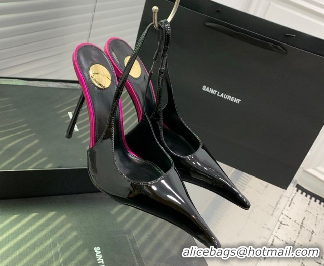 Unique Style Saint Laurent AMALIA Heel Slingbacks Pump 11cm in Patent Leather Black/Pink 1212089