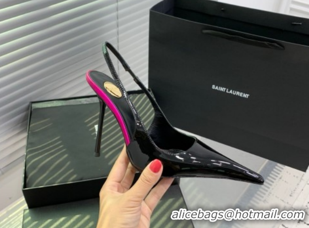 Unique Style Saint Laurent AMALIA Heel Slingbacks Pump 11cm in Patent Leather Black/Pink 1212089