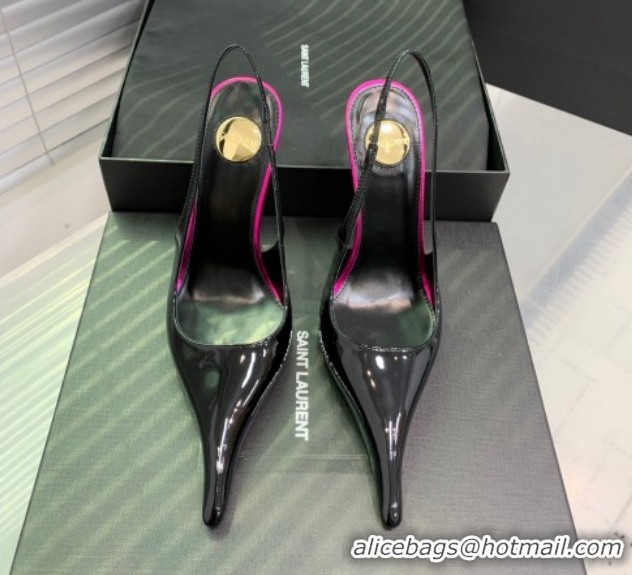 Unique Style Saint Laurent AMALIA Heel Slingbacks Pump 11cm in Patent Leather Black/Pink 1212089
